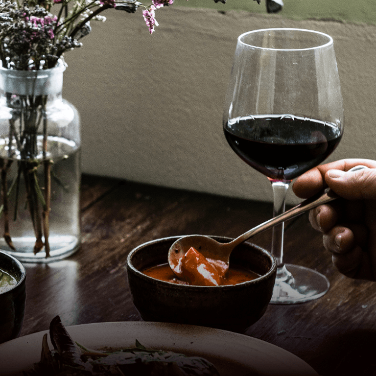 Dinner with a glass of wine