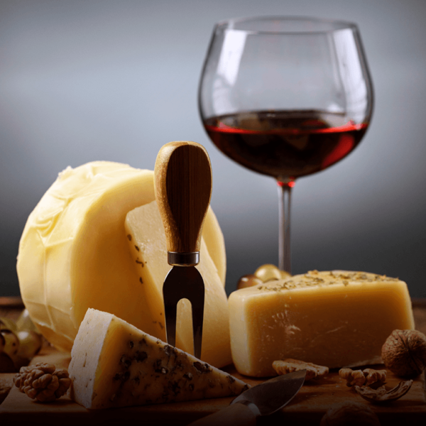 Glass of wine and cheese